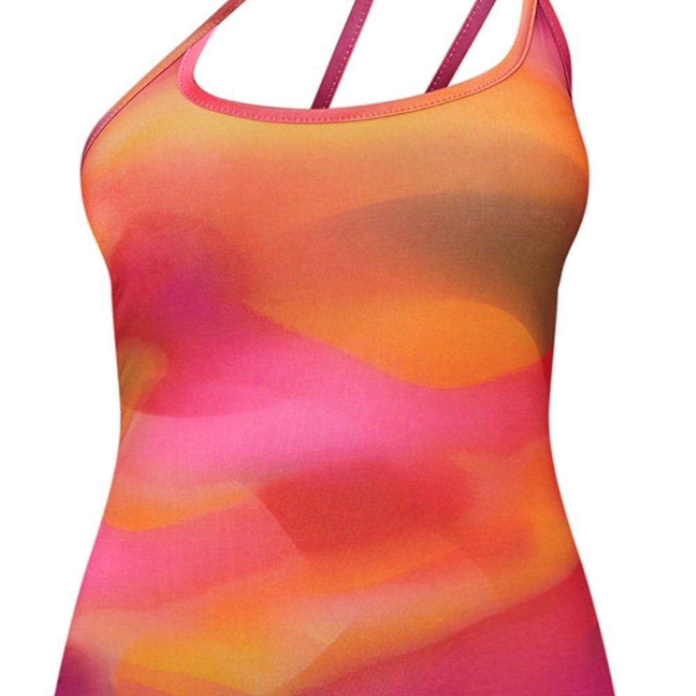 PINK ABSTRACT PRINT SLINKY ASYMMETRIC STRAP DETAIL BODYCON DRESS